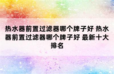 热水器前置过滤器哪个牌子好 热水器前置过滤器哪个牌子好 最新十大排名